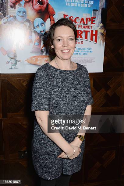 Olivia Colman attends a VIP screening of Harvey Weinstein's "Escape From Planet Earth" at The W Hotel on February 27, 2014 in London, England.