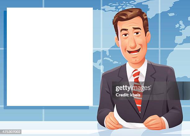 ilustraciones, imágenes clip art, dibujos animados e iconos de stock de presentador de noticias - television journalists