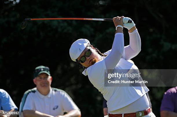 Christina Kim hits her tee shot on the eighth hole during the second round of the ShopRite LPGA Classic presented by Acer on the Bay Course at the...