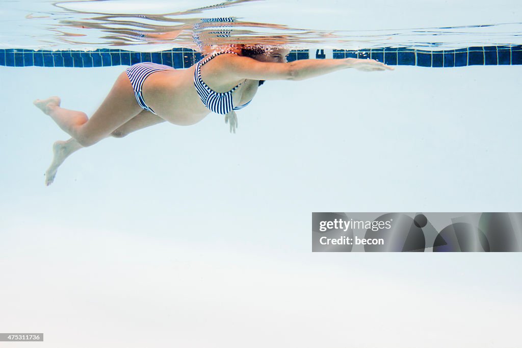 Pregnant Woman Swimming in Pool