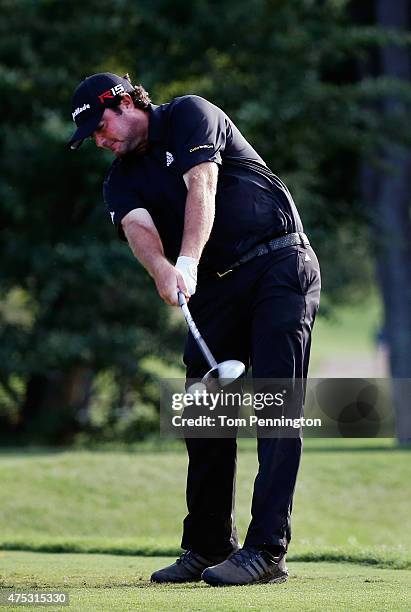 Steven Bowditch of Australia hits a tee shot on the 12th hole during Round Three of the AT&T Byron Nelson at the TPC Four Seasons Resort Las Colinas...