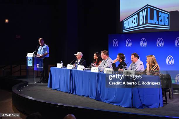 Moderator/National Executive Director of Producers Guild of America Vance Van Petten, producer Ian Bryce, CEO and President of Edmonds Entertainment...