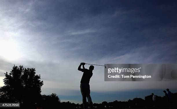 Jon Curran hits a tee shot on the 13th hole during Round Three of the AT&T Byron Nelson at the TPC Four Seasons Resort Las Colinas on May 30, 2015 in...
