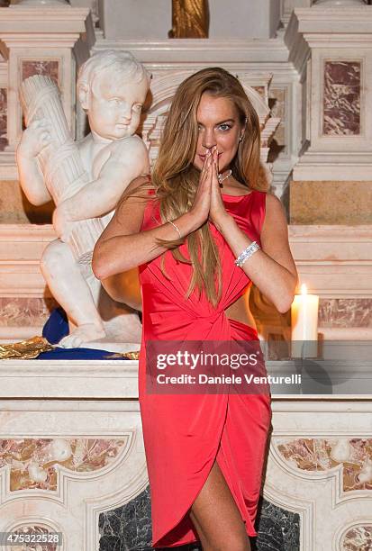 Lindsay Lohan attends the Art Biennale Party hosted by Mr. Emir Uyar on May 30, 2015 at the St Regis Venice San Clemente Palace in Venice, Italy.