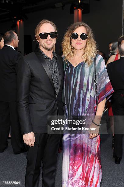 Artists Sterling Ruby and Melanie Schiff attend the 2015 MOCA Gala presented by Louis Vuitton at The Geffen Contemporary at MOCA on May 30, 2015 in...