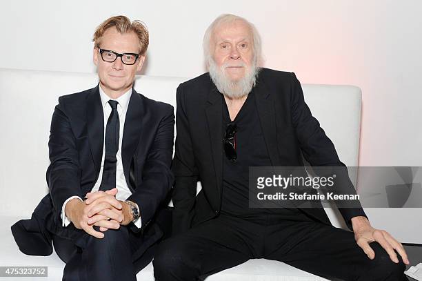 Director Philippe Vergne and Artist and Honoree John Baldessari attends the 2015 MOCA Gala presented by Louis Vuitton at The Geffen Contemporary at...