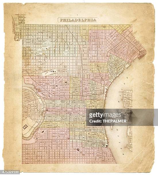 karte von philadelphia 1865 - philadelphia pennsylvania map stock-grafiken, -clipart, -cartoons und -symbole