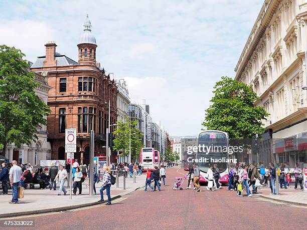 busy belfast street - belfast market stock pictures, royalty-free photos & images