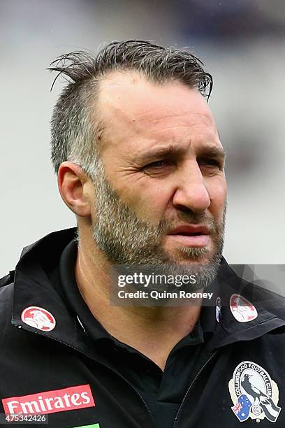 Anthony Rocca the assistant coach of the Magpies looks on during the round nine AFL match between the Collingwood Magpies and the North Melbourne...