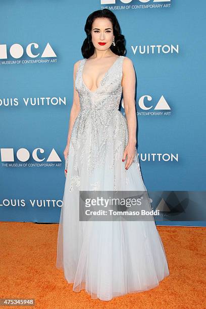 Model Dita Von Teese attends the Museum of Contemporary Art, Los Angeles annual gala presented by Louis Vuitton held at The Geffen Contemporary at...