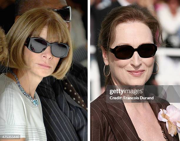 In this composite image a comparison has been made between Anna Wintour and actress Meryl Streep. Actress Meryl Streep played a character like...