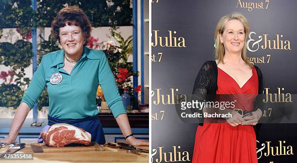 In this composite image a comparison has been made between Julia Child and actress Meryl Streep. Actress Meryl Streep played American chef, author,...