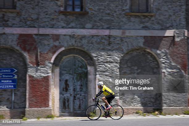 Cyclist on The Stelvio Pass, Passo dello Stelvio, Stilfser Joch, in Northern Italy