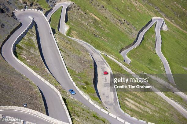 Cars on The Stelvio Pass, Passo dello Stelvio, Stilfser Joch, on the route to Prato, in the Eastern Alps in Northern Italy