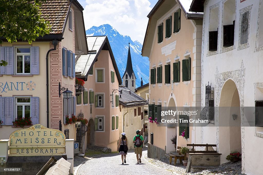 Tourists in Engadin Valley, Switzerland
