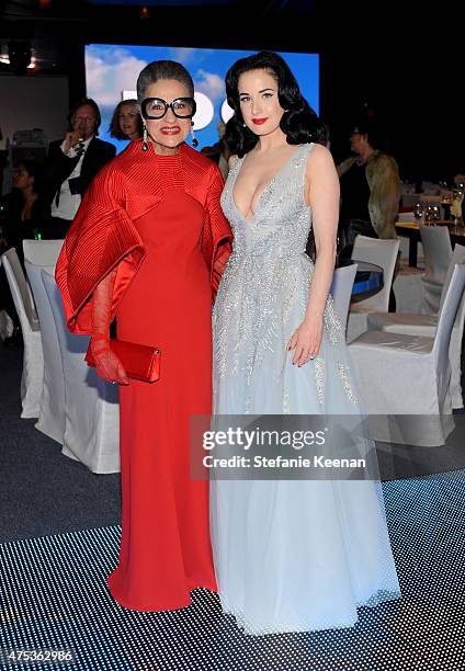 Joy Venturini Bianchi and Dita Von Teese attend the 2015 MOCA Gala presented by Louis Vuitton at The Geffen Contemporary at MOCA on May 30, 2015 in...