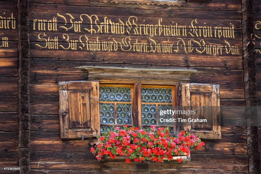 Swiss House with Inscription at Serneus in Graubunden Region