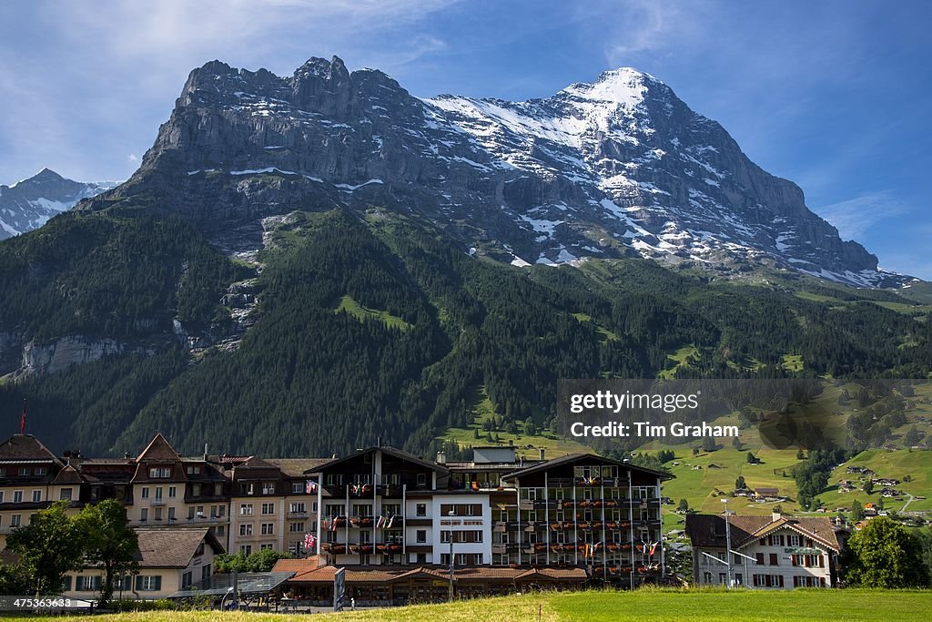 The Eiger and Town of Grindelwald in Swiss Alps
