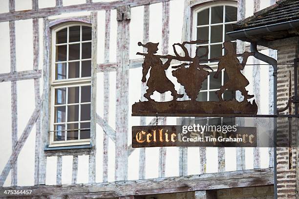 Cellier St Pierre and traditional medieval timber-frame architecture in Place Saint Pierre at Troyes in Champagne-Ardenne region of France