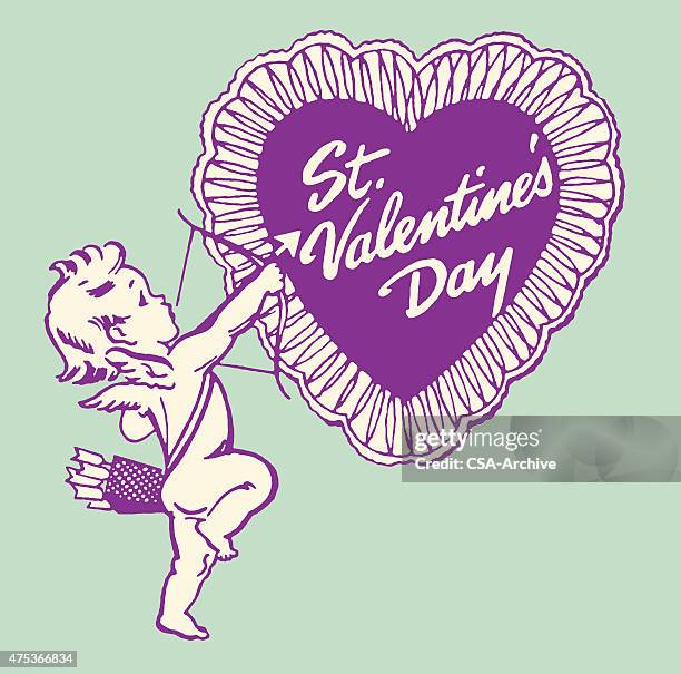 st. valentine's day heart and cupid - doily stock illustrations