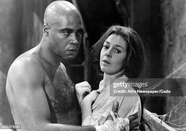 Head and shoulders portrait of the actors James Earl Jones and Jane Alexander, a still from the a still from the 1970 movie 'The Great White Hope',...