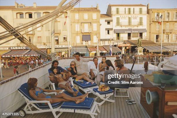Holidaymakers on the deck of yacht in Saint-Tropez, France, August 1971.
