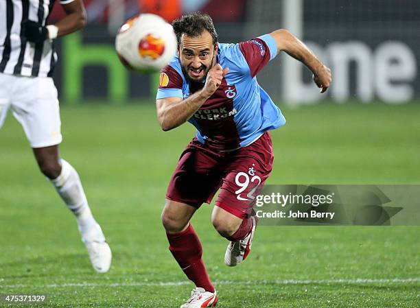 Olcan Adin of Trabzonspor in action during the UEFA Europa League round of 32 match between AS Trabzonspor and Juventus Turin at Huseyin Avni Aker...