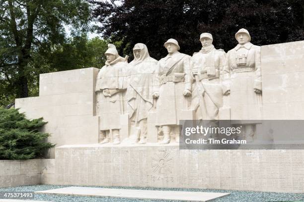 World War One Monument to the Sons of Verdun in Verdun, France - 'On Ne Passe Pas' - cavalryman, territorial, infantryman, colonial soldier,...
