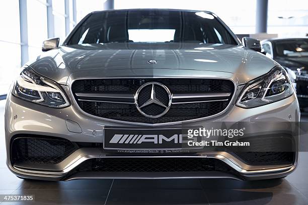Mercedes-AMG E63 AMG V8 biturbo saloon car in Mercedes-AMG showroom and gallery in Stuttgart, Bavaria, Germany