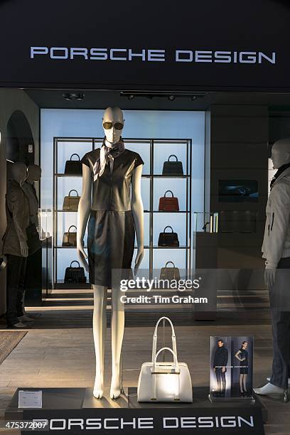 Window display of the Porsche Design shop on corner of Residenzstrasse and Dienerstrasse in Munich, Bavaria, Germany