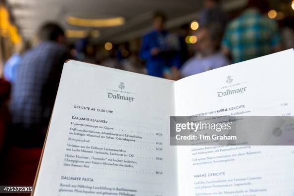 Menu In Cafe Bistro At Dallmayr Food Store In Munich In Bavaria menu-in-cafe-bistro-at-dallmayr-food-store-in-munich-in-bavaria