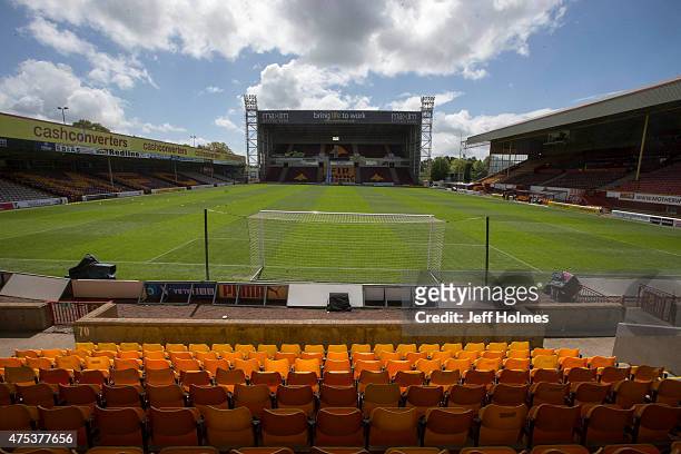General view of Fir Park ahead of the Scottish Premiership Play Off between Motherwell and Rangers at Fir Park on May 31, 2015 in Motherwell,...