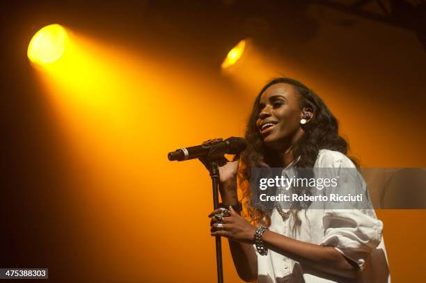 Angel Haze performs on stage at The Corn Exchange on February 27, 2014 in Edinburgh, United Kingdom.