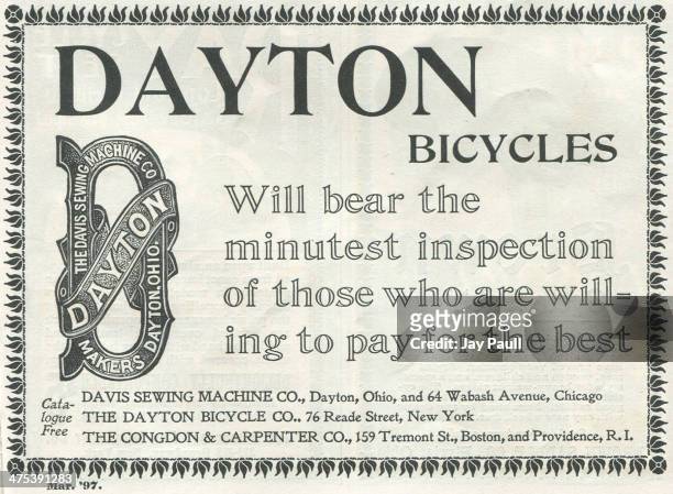 Advertisement for Dayton Bicycles by the Davis Sewing Machine and Dayton Bicycle Company in Dayton, Ohio, 1897.