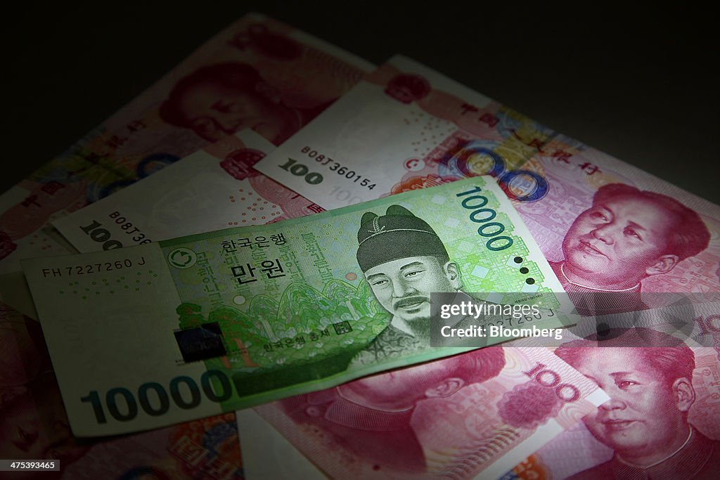 Images Of Yuan and Won Currency Banknotes