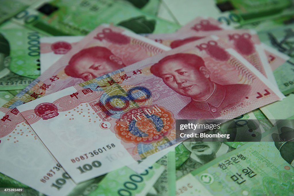 Images Of Yuan and Won Currency Banknotes