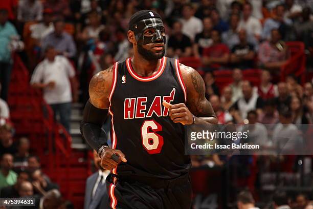 February 27: LeBron James of the Miami Heat during a game against the New York Knicks at the American Airlines Arena in Miami, Florida on Feb. 27,...
