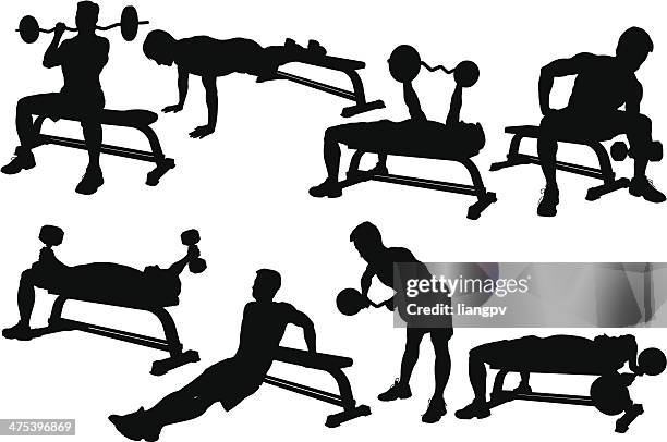 weight lifting silhouette - bench press stock illustrations