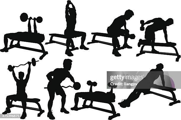 weight lifting silhouette - weight bench stock illustrations