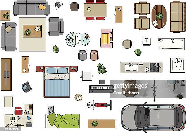 floor plan, furniture - car grill stock illustrations