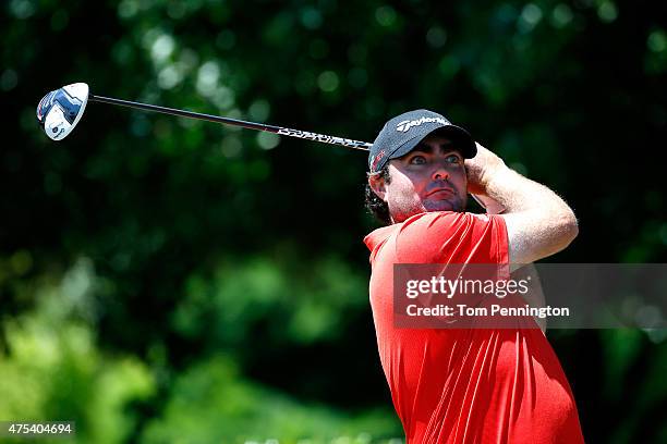 Steven Bowditch of Australia hits his tee shot on the first hole during the Final Round of the AT&T Byron Nelson at the TPC Four Seasons Resort Las...