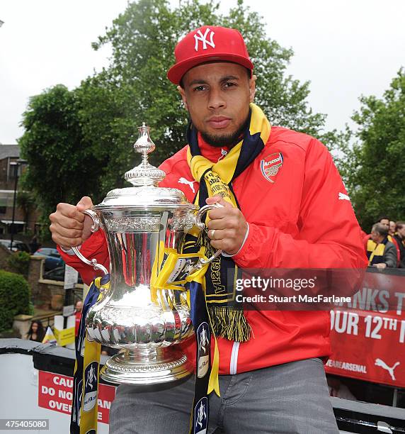 Francis Coquelin during the Arsenal FA Cup Victory Parade in Islington on May 31, 2015 in London, England.