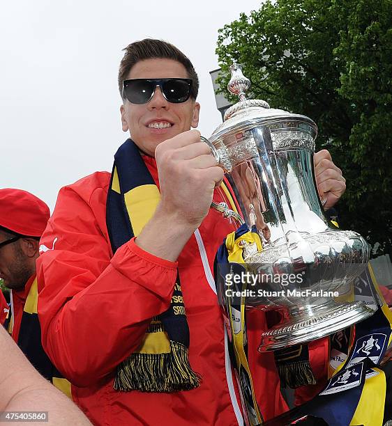 Wojciech Saczesny during the Arsenal FA Cup Victory Parade in Islington on May 31, 2015 in London, England.