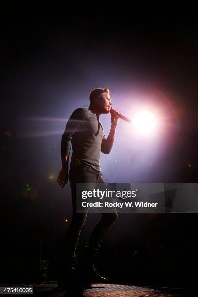 Dan Reynolds of Imagine Dragons performs in concert at the SAP Center on February 13, 2014 in San Jose, California.