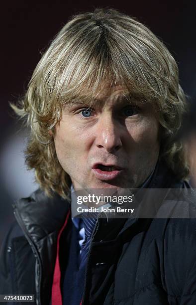 Member of Juventus board Pavel Nedved looks on during the UEFA Europa League round of 32 match between AS Trabzonspor and Juventus Turin at Huseyin...