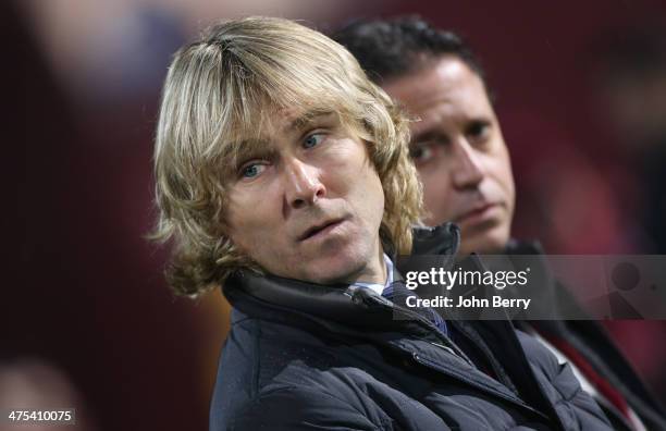 Member of Juventus board Pavel Nedved looks on during the UEFA Europa League round of 32 match between AS Trabzonspor and Juventus Turin at Huseyin...