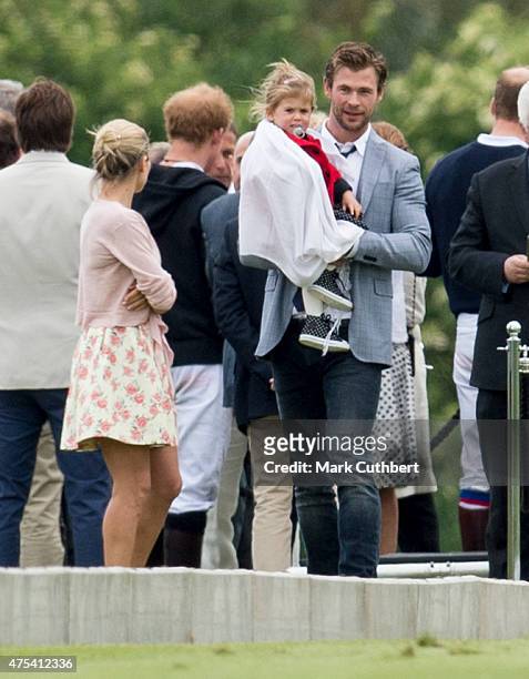 Elsa Pataky, India Rose Hemsworth and Chris Hemsworth attend day two of the Audi Polo Challenge at Coworth Park on May 31, 2015 in London, England.