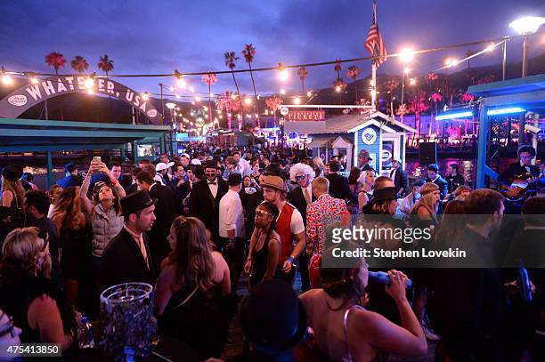 Attendees at Bud Lights Whatever, USA enjoy an alfresco dining experience on the Catalina Island pier on May 30, 2015 in Catalina Island,...