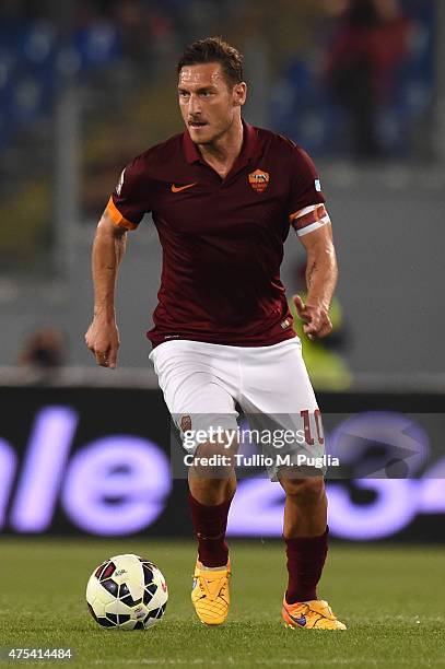 Francesco Totti of Roma in action during the Serie A match between AS Roma and US Citta di Palermo at Stadio Olimpico on May 31, 2015 in Rome, Italy.