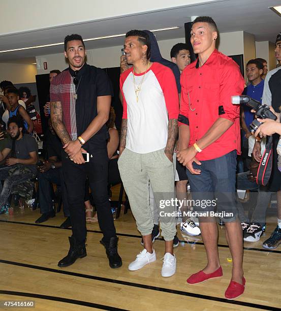 Aaron Gordon, Matt Barnes, and Drew Gordon attend LA Gear Presents Sports Spectacular Charity Basketball Game Hosted By Tyga on May 30, 2015 in Los...